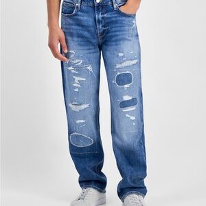 Guess Men's Relaxed Fit Distressed Blue Jeans